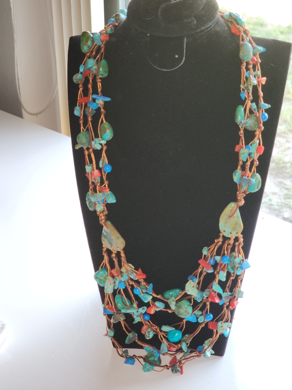 Multi-Strand Turquoise & Coral Bead Necklace